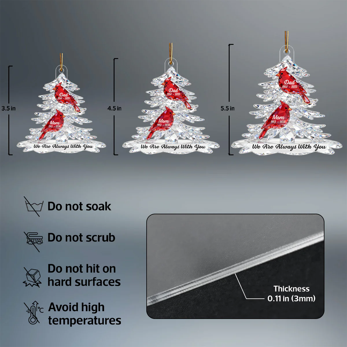 3D Effect Cardinals Memorial - Personalized Acrylic Car Hanger - Remembrance Gift, Sympathy Gift For Whole Family, Extended Family - Image 14