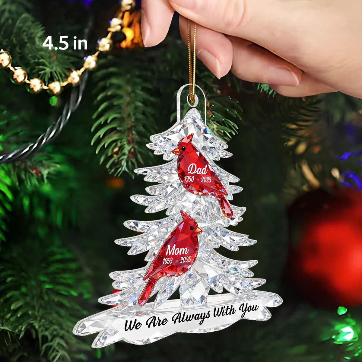 3D Effect Cardinals Memorial - Personalized Acrylic Car Hanger - Remembrance Gift, Sympathy Gift For Whole Family, Extended Family - Image 3
