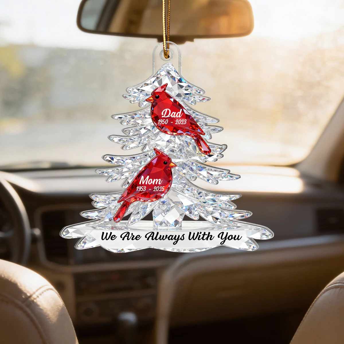 3D Effect Cardinals Memorial - Personalized Acrylic Car Hanger - Remembrance Gift, Sympathy Gift For Whole Family, Extended Family - Image 4