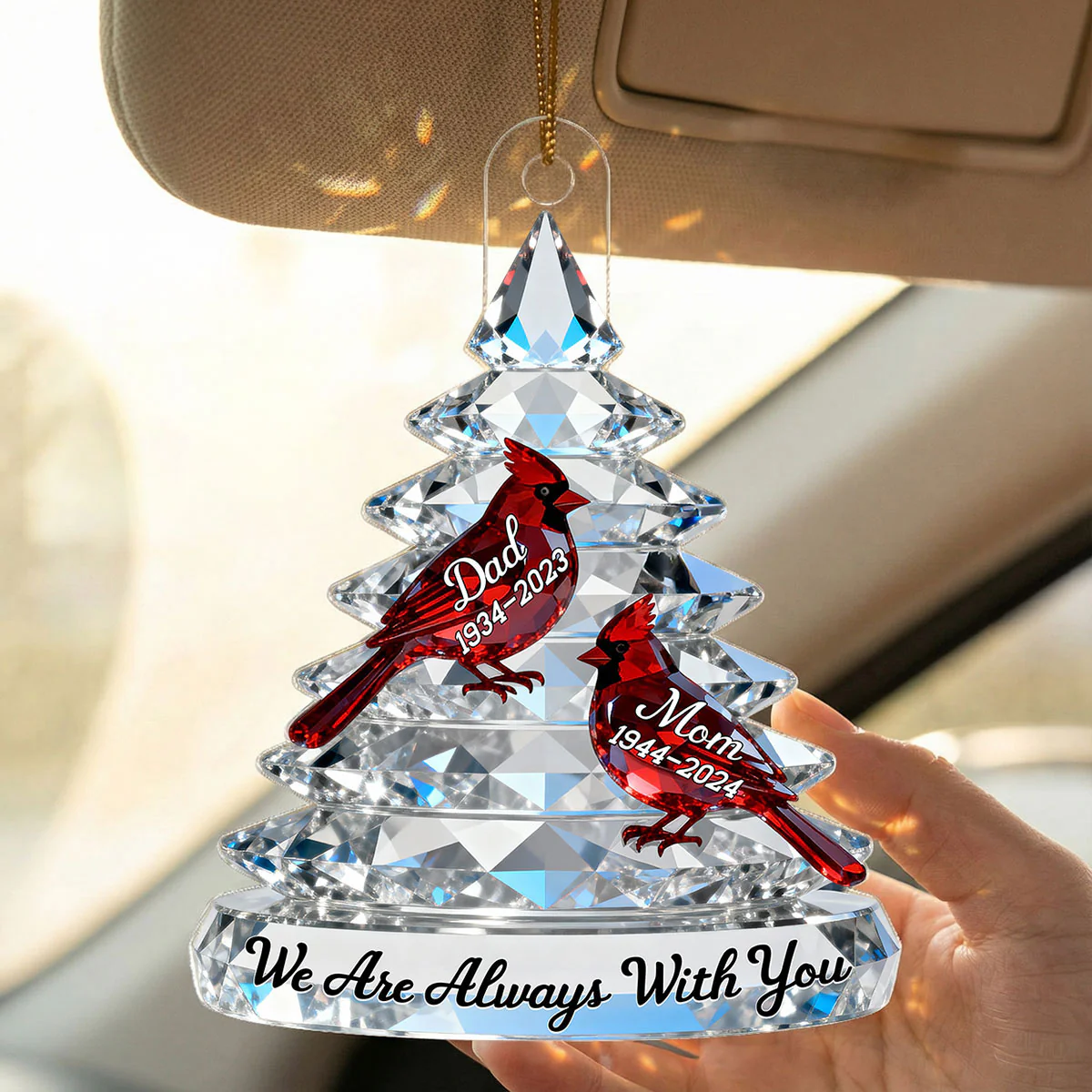 3D Effect Memorial Tree Cardinals - Personalized Acrylic Car Hanger - Remembrance Gift, Sympathy Gift For Whole Family, Extended Family - Image 10