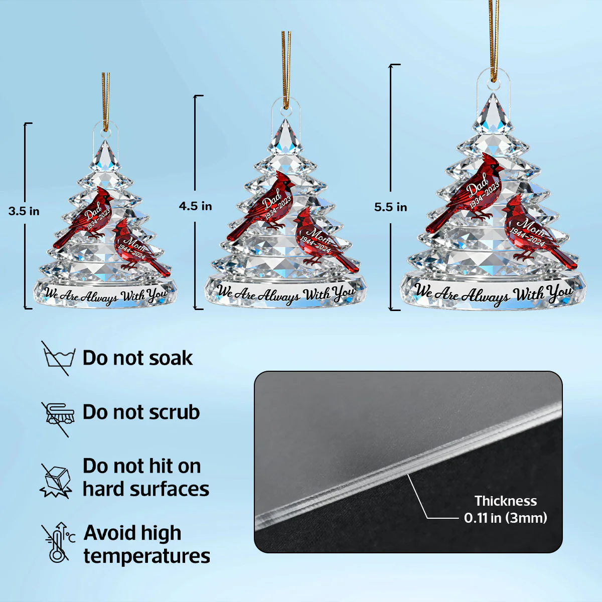 3D Effect Memorial Tree Cardinals - Personalized Acrylic Car Hanger - Remembrance Gift, Sympathy Gift For Whole Family, Extended Family - Image 11