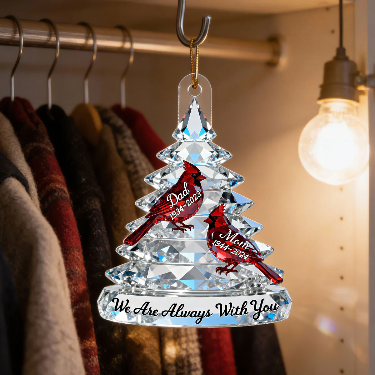 3D Effect Memorial Tree Cardinals - Personalized Acrylic Car Hanger - Remembrance Gift, Sympathy Gift For Whole Family, Extended Family - Image 4