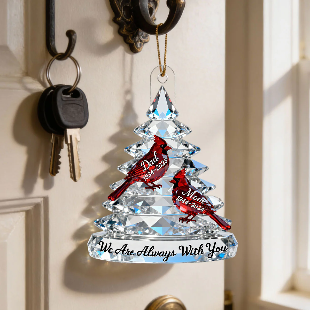 3D Effect Memorial Tree Cardinals - Personalized Acrylic Car Hanger - Remembrance Gift, Sympathy Gift For Whole Family, Extended Family - Image 6