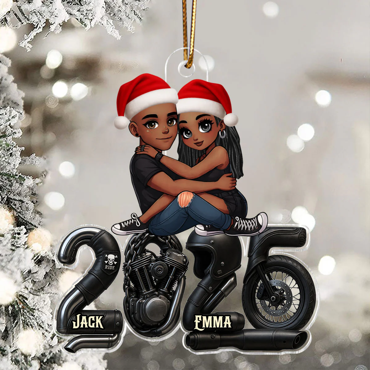 3D Effect Biker Couple- Personalized Acrylic Car Hanger- Gift For Bikers, Gift For Him, For Her - Image 11