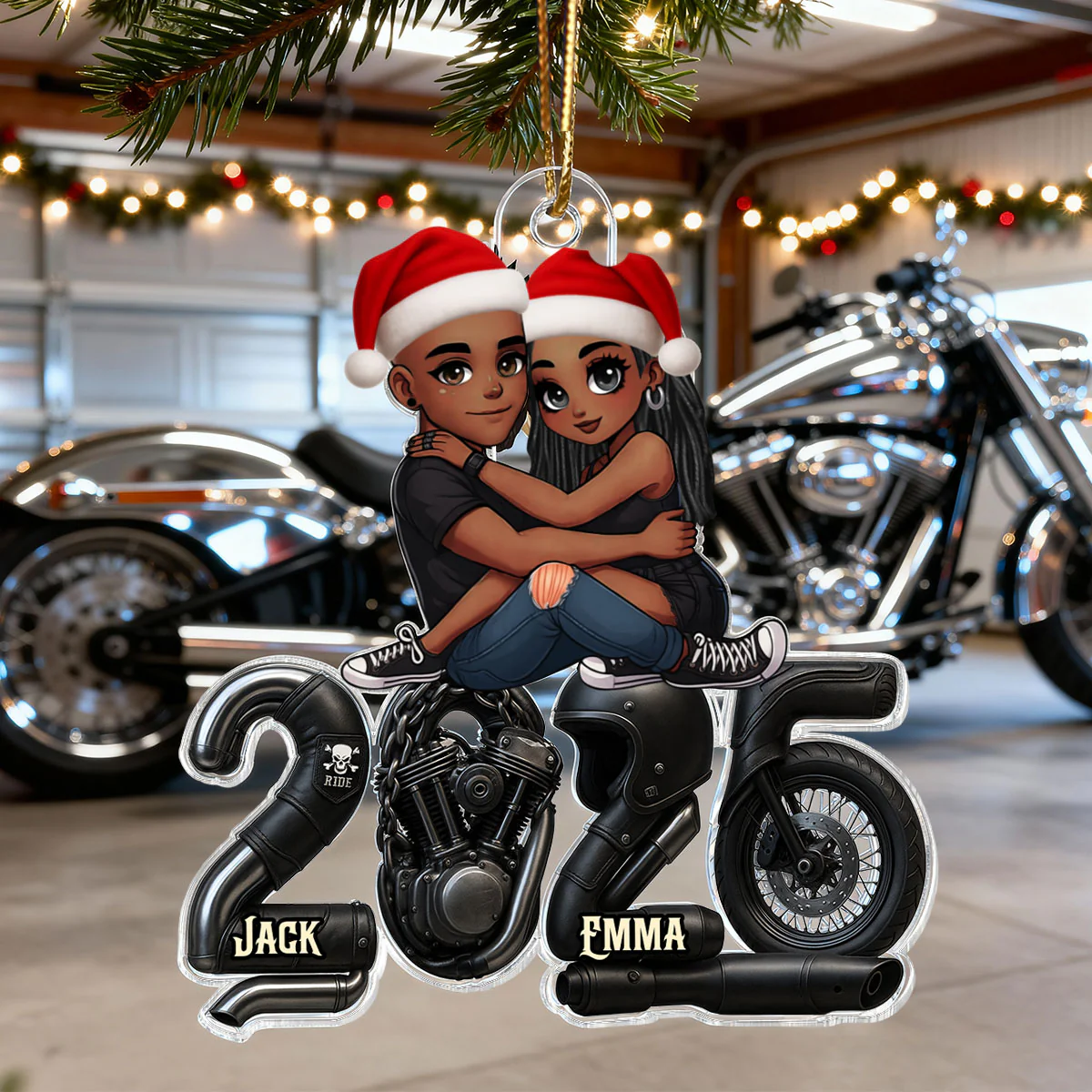 3D Effect Biker Couple- Personalized Acrylic Car Hanger- Gift For Bikers, Gift For Him, For Her - Image 12