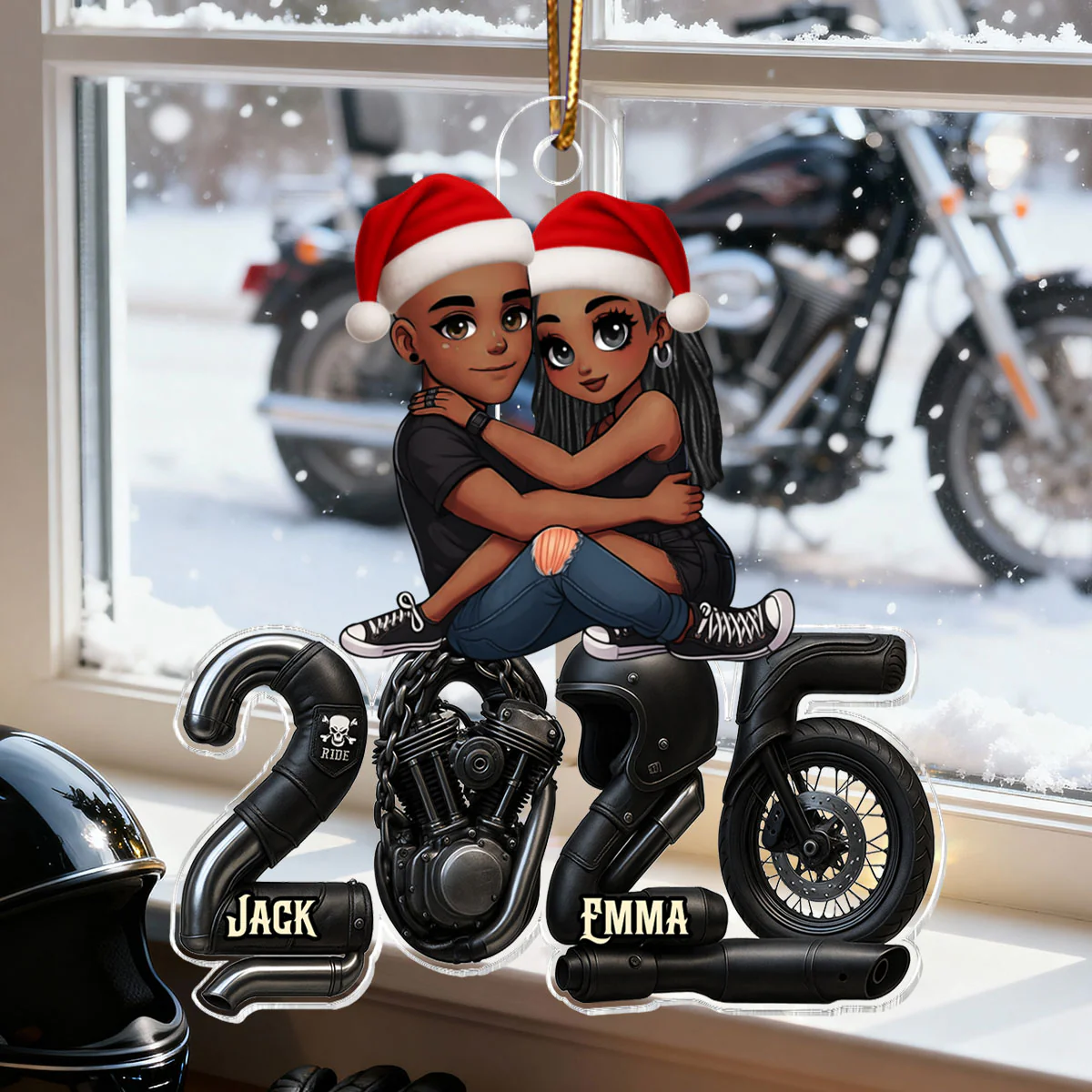 3D Effect Biker Couple- Personalized Acrylic Car Hanger- Gift For Bikers, Gift For Him, For Her - Image 13