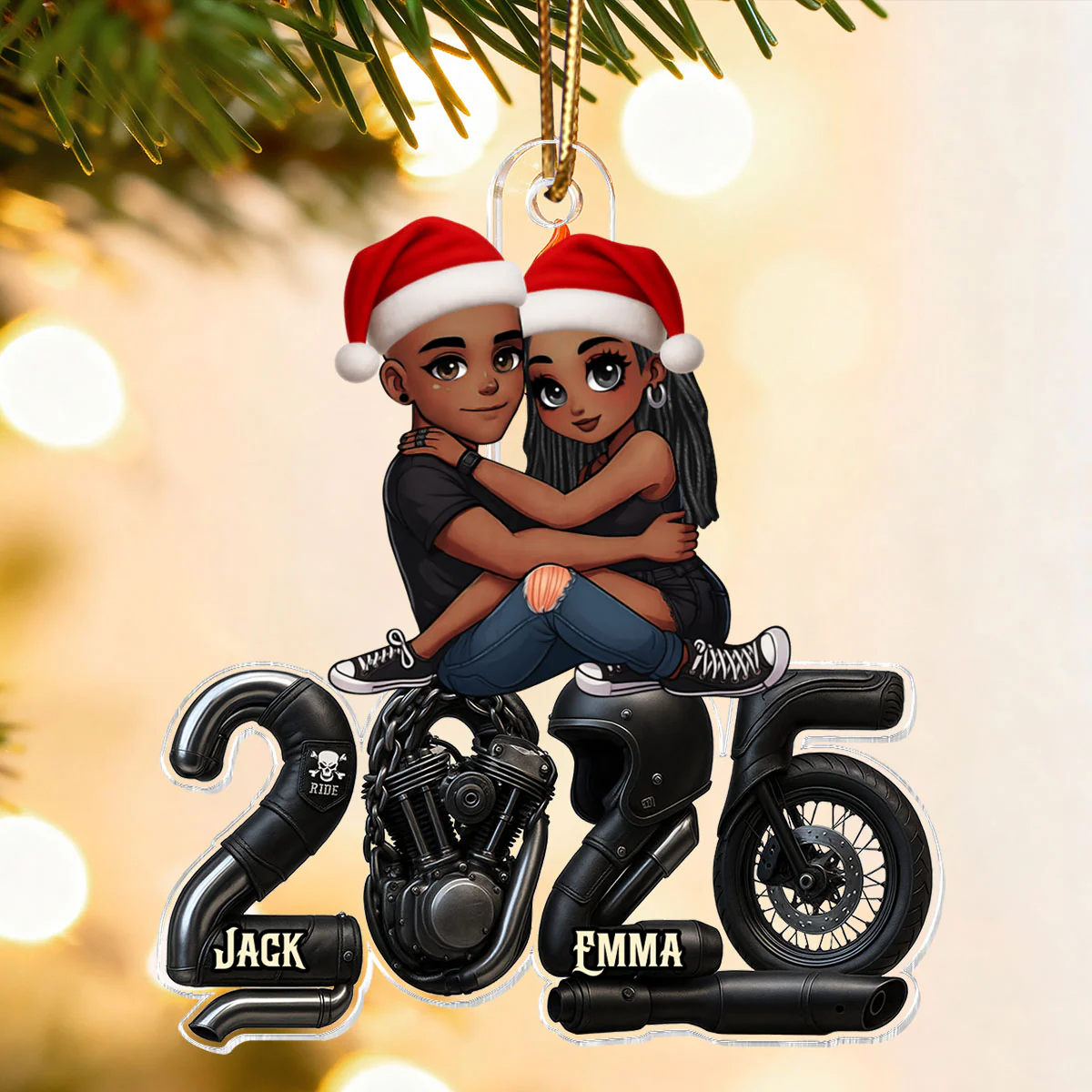 3D Effect Biker Couple- Personalized Acrylic Car Hanger- Gift For Bikers, Gift For Him, For Her - Image 7