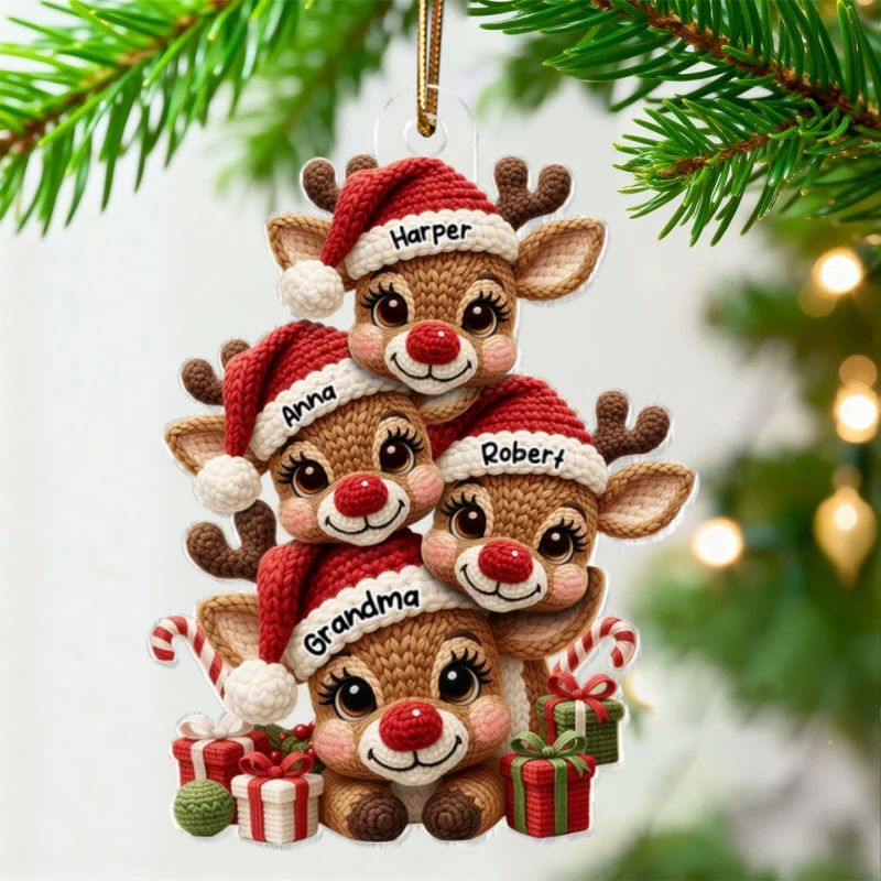 3D Effect Faux Yarn Grandma & Grandkids Reindeer Christmas - Personalized Acrylic Ornament - Gift for Grandma, Grandkids - Image 14