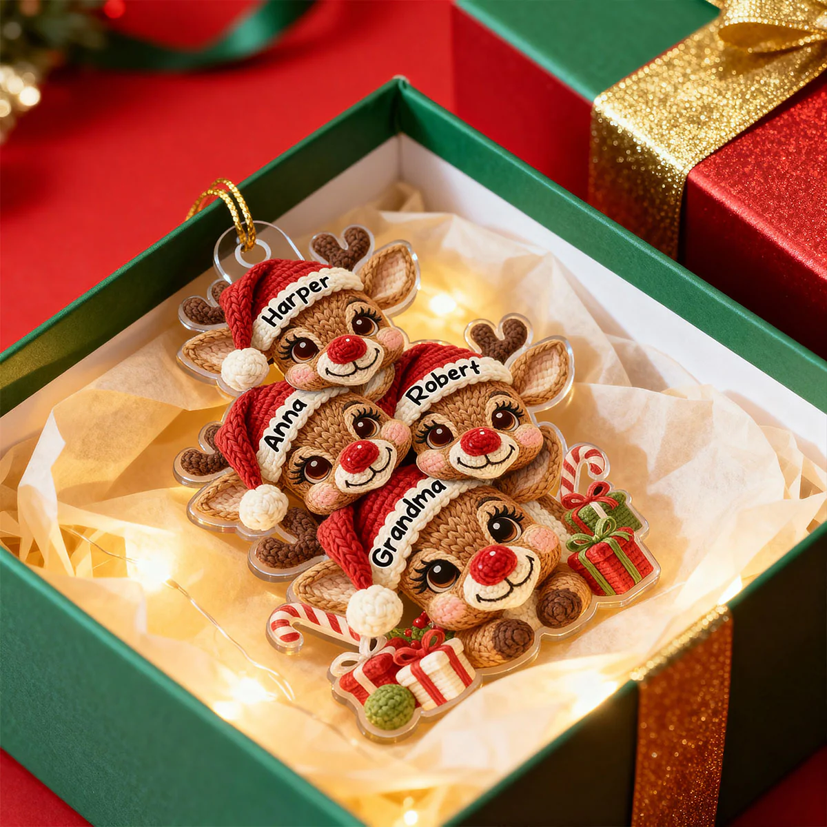 3D Effect Faux Yarn Grandma & Grandkids Reindeer Christmas - Personalized Acrylic Ornament - Gift for Grandma, Grandkids - Image 5