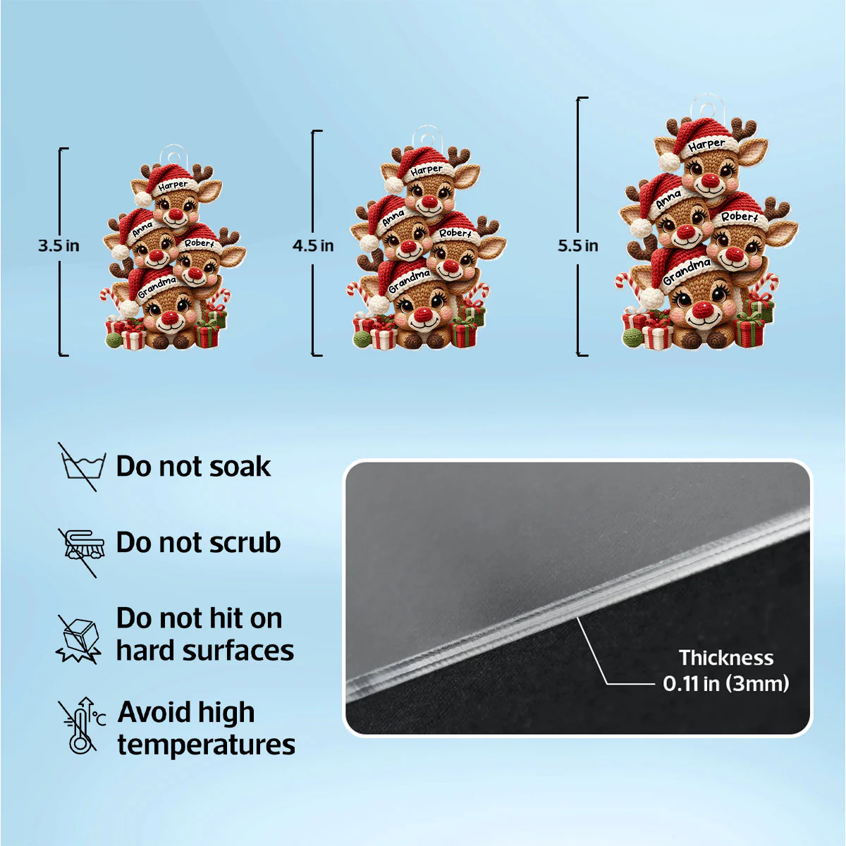 3D Effect Faux Yarn Grandma & Grandkids Reindeer Christmas - Personalized Acrylic Ornament - Gift for Grandma, Grandkids - Image 6