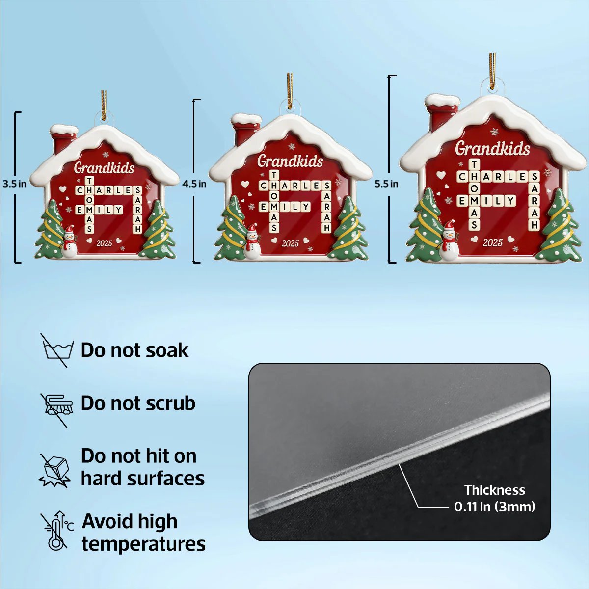 3D Effect Festive Christmas House Grandparents Grandkids Forever Linked Together Crossword Puzzle Art - Personalized Acrylic Ornament - Image 7