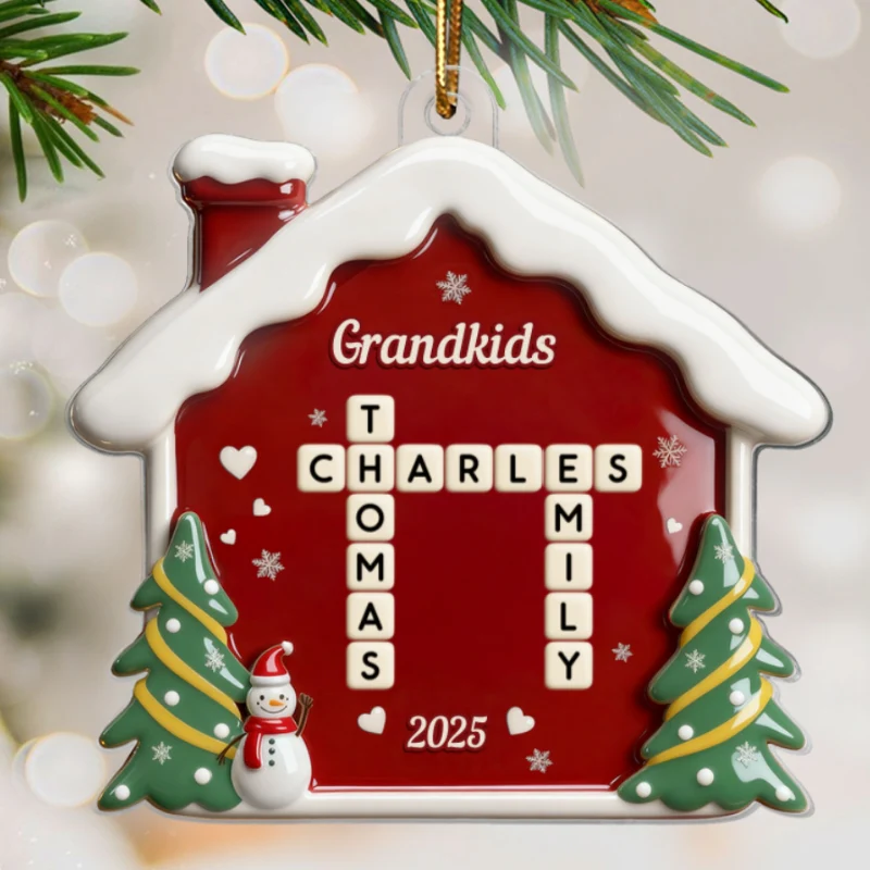 3D Effect Festive Christmas House Grandparents Grandkids Forever Linked Together Crossword Puzzle Art - Personalized Acrylic Ornament - Image 8
