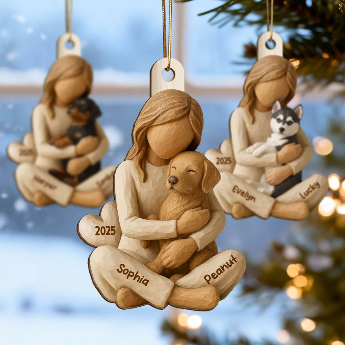 3D Effect Girl & Her Dog - Personalized Wooden Ornament - Gift For Dog Lover - Image 7