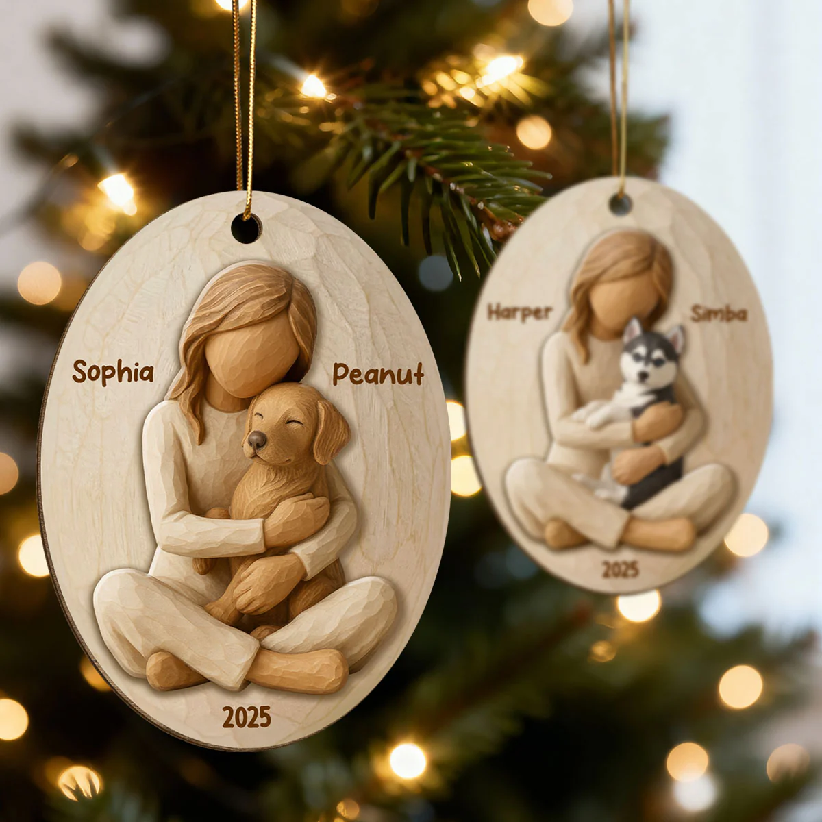 3D Effect Girl & Her Dog - Personalized Wooden Ornament - Gift For Dog Lover - Image 5