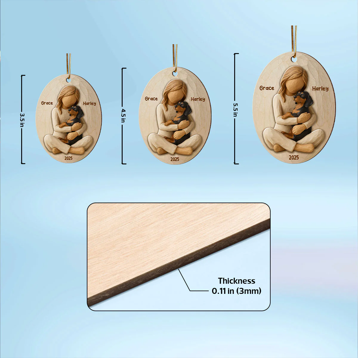 3D Effect Girl & Her Dog - Personalized Wooden Ornament - Gift For Dog Lover - Image 7