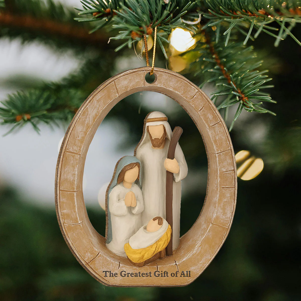 3D Effect Holy Family Nativity Scene The Greatest Gift of All Religious Keepsake - Wooden Ornament - Image 4