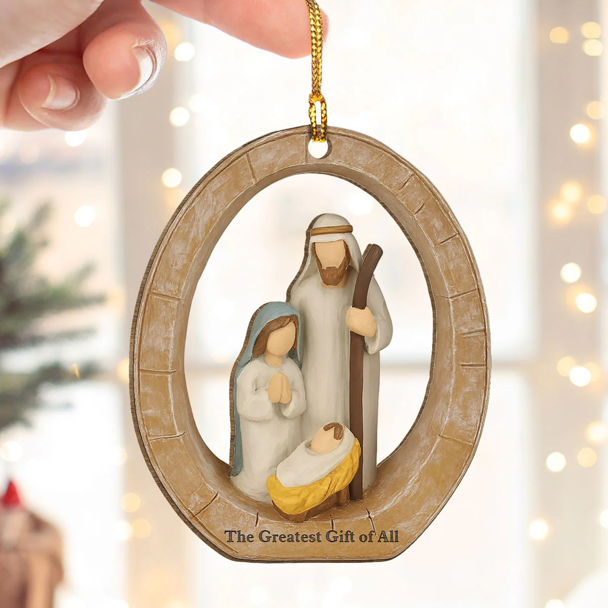 3D Effect Holy Family Nativity Scene The Greatest Gift of All Religious Keepsake - Wooden Ornament - Image 5
