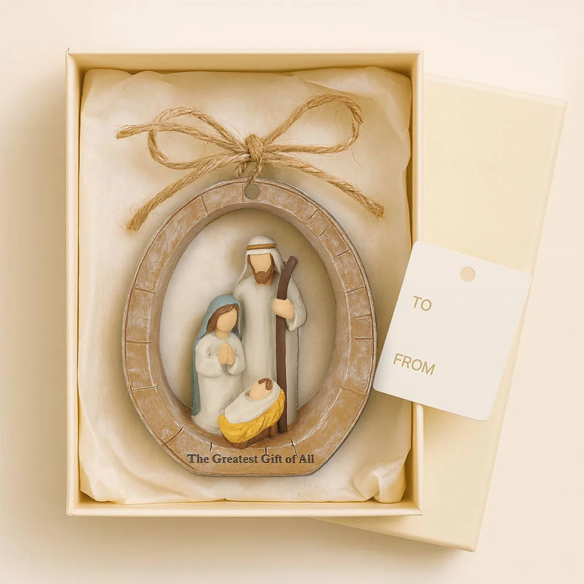 3D Effect Holy Family Nativity Scene The Greatest Gift of All Religious Keepsake - Wooden Ornament - Image 6