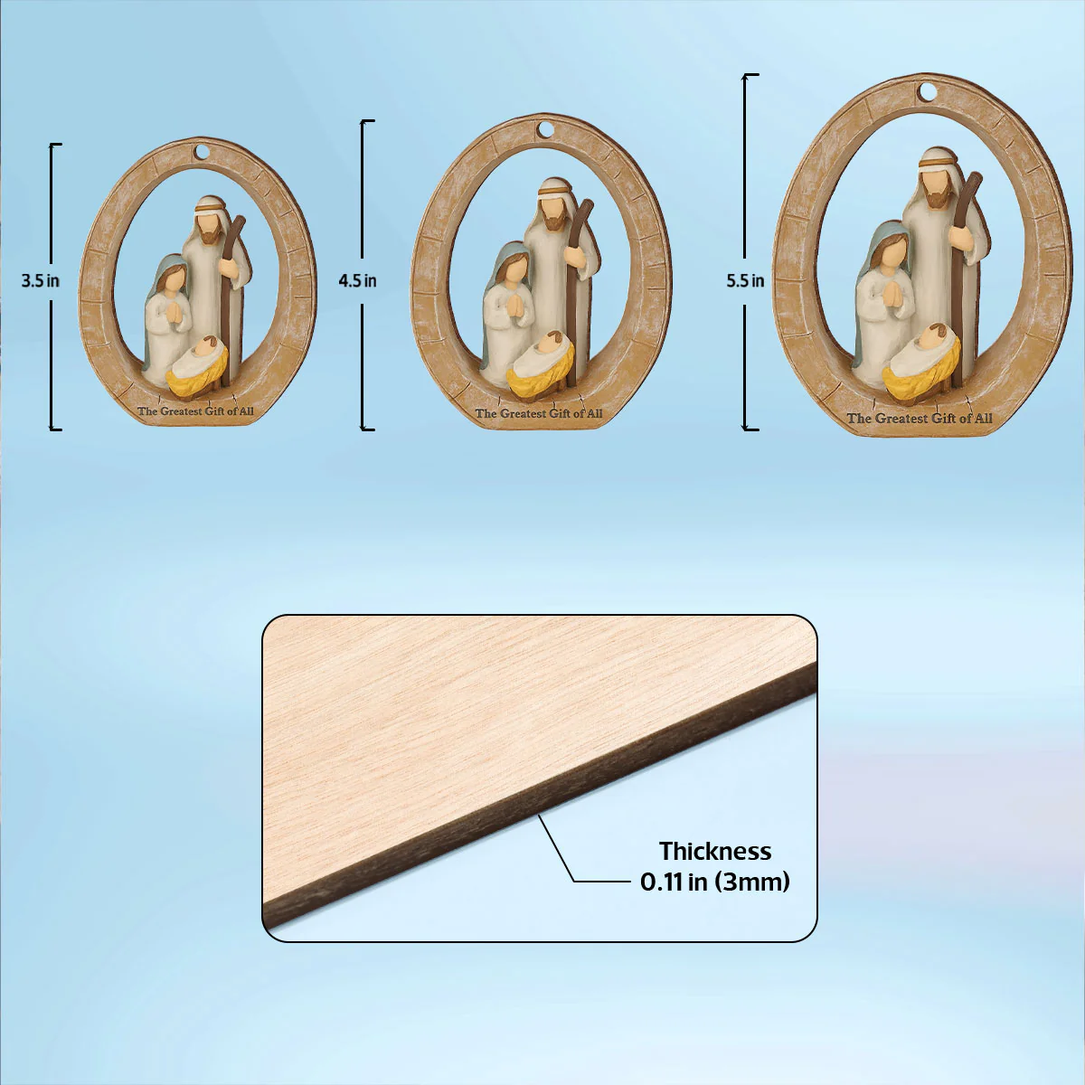 3D Effect Holy Family Nativity Scene The Greatest Gift of All Religious Keepsake - Wooden Ornament - Image 7