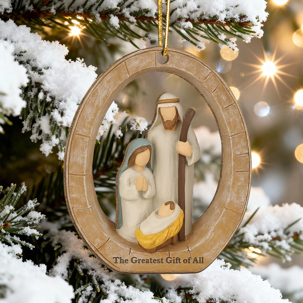 3D Effect Holy Family Nativity Scene The Greatest Gift of All Religious Keepsake - Wooden Ornament - Image 8