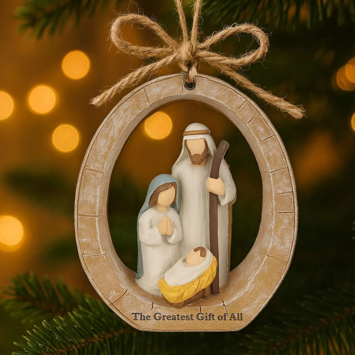 3D Effect Holy Family Nativity Scene The Greatest Gift of All Religious Keepsake - Wooden Ornament - Image 9