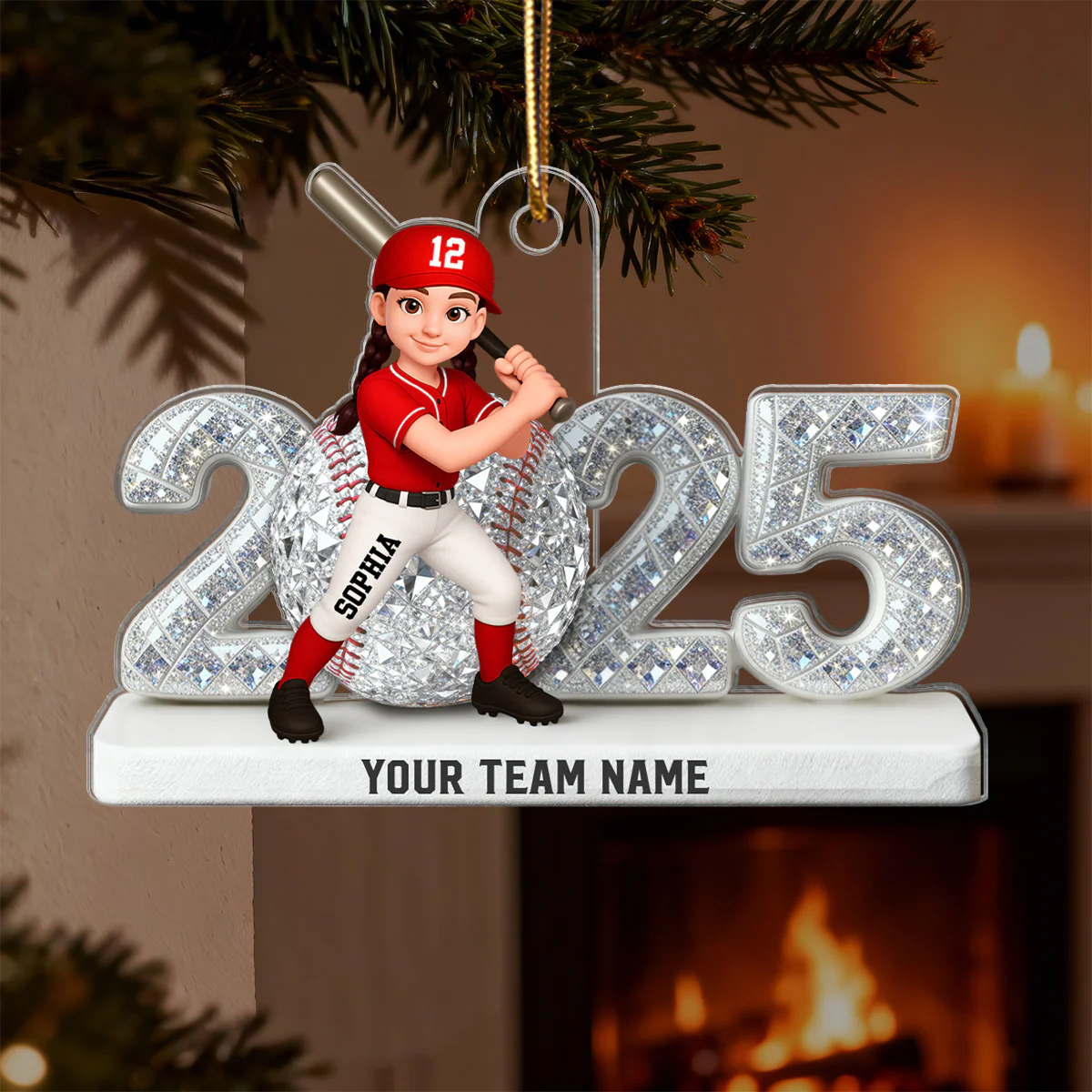 3D Shining Effect Christmas Baseball Player - Personalized Acrylic Ornament - Christmas Gift For Baseball Players - Image 3