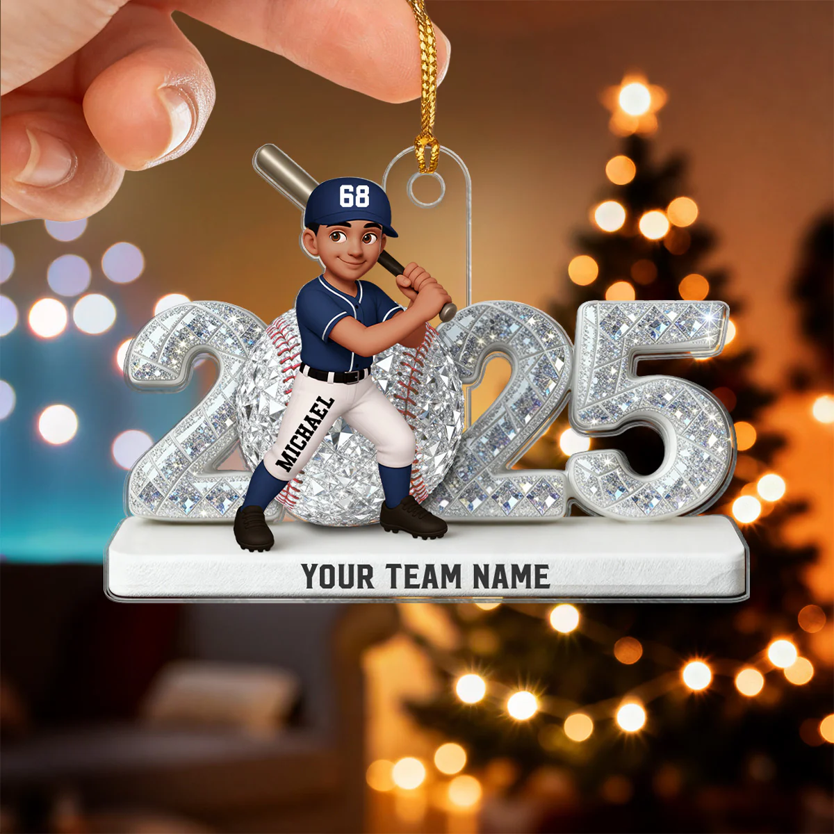 3D Shining Effect Christmas Baseball Player - Personalized Acrylic Ornament - Christmas Gift For Baseball Players - Image 4