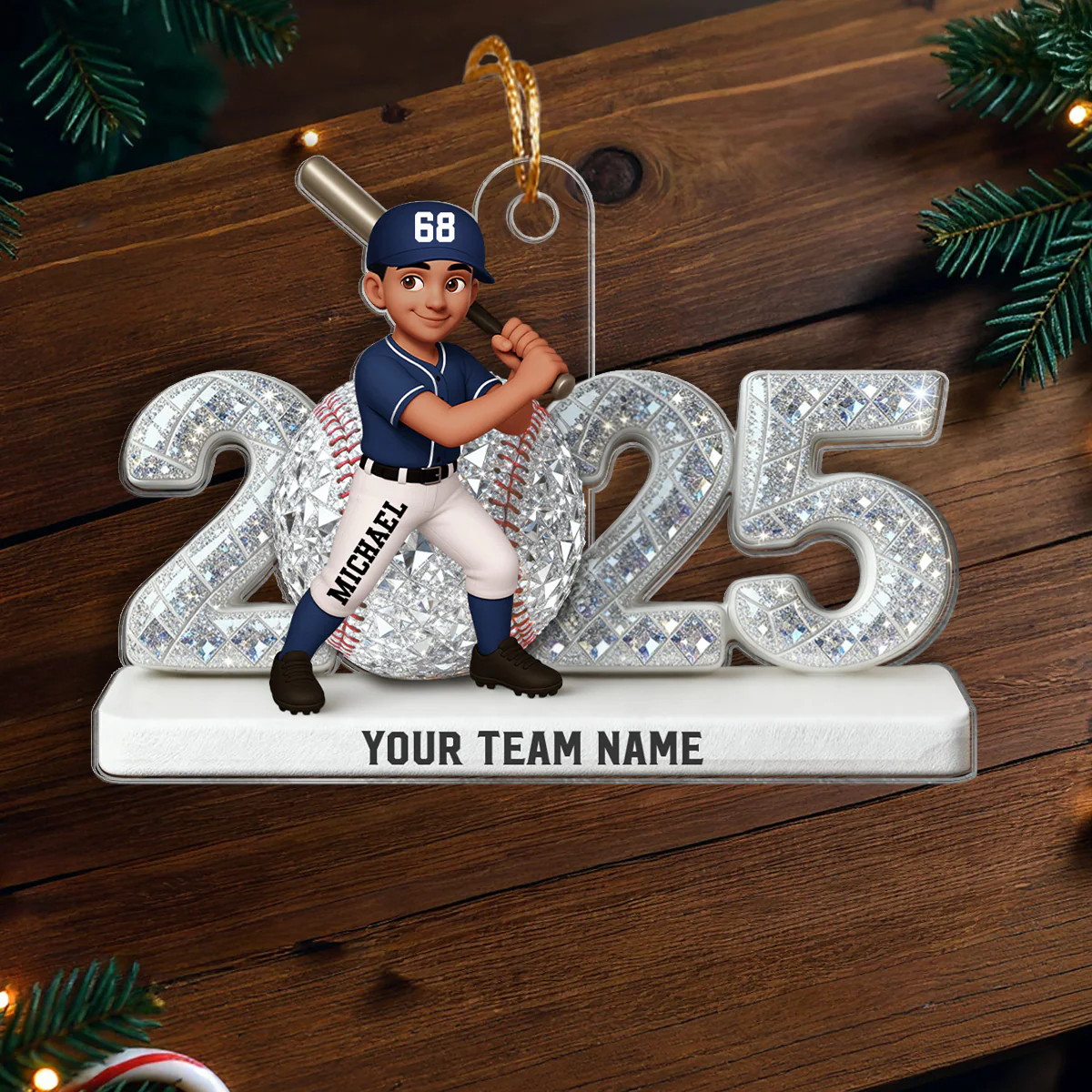 3D Shining Effect Christmas Baseball Player - Personalized Acrylic Ornament - Christmas Gift For Baseball Players - Image 6