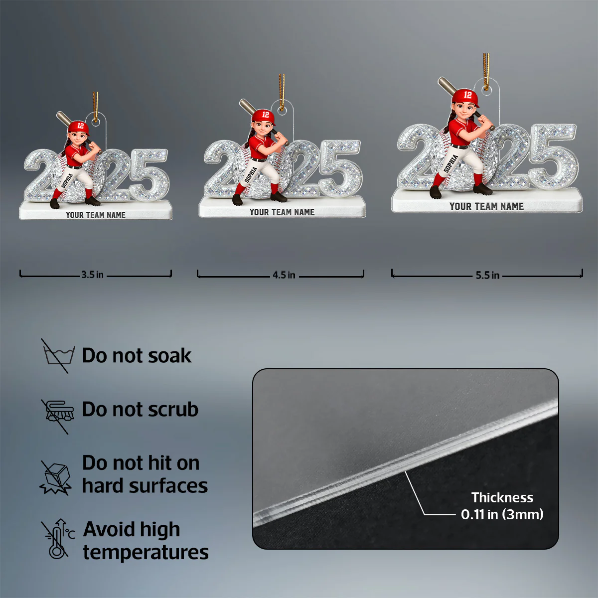 3D Shining Effect Christmas Baseball Player - Personalized Acrylic Ornament - Christmas Gift For Baseball Players - Image 7