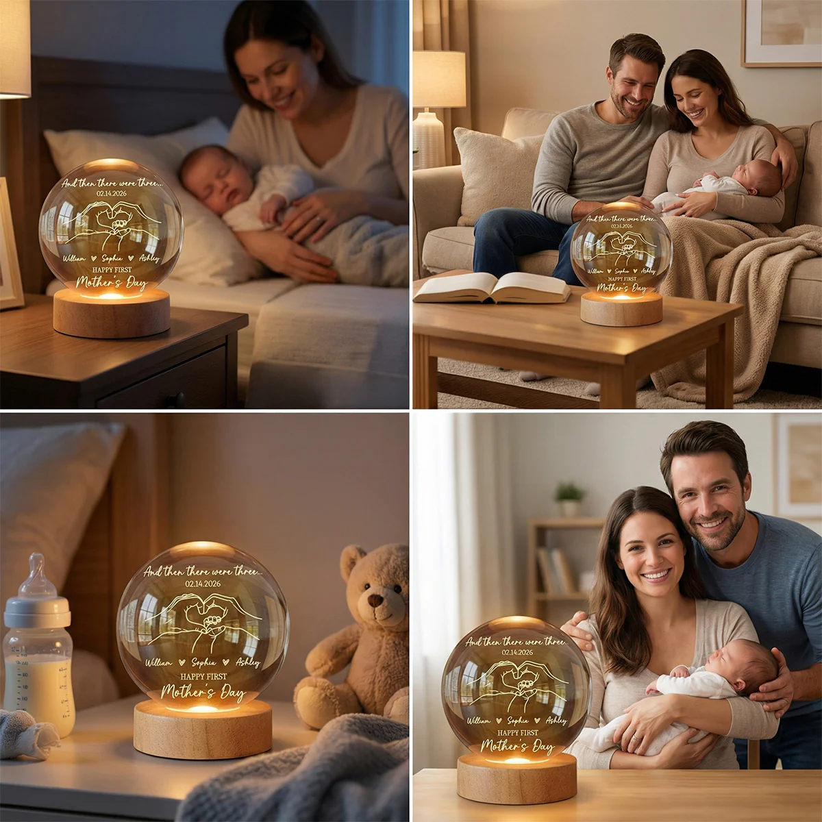 And Then There Were Three Happy First Mother's Day - Personalized Crystal Ball LED Night Light - First Mother's Day Gift For New Mom - Image 4
