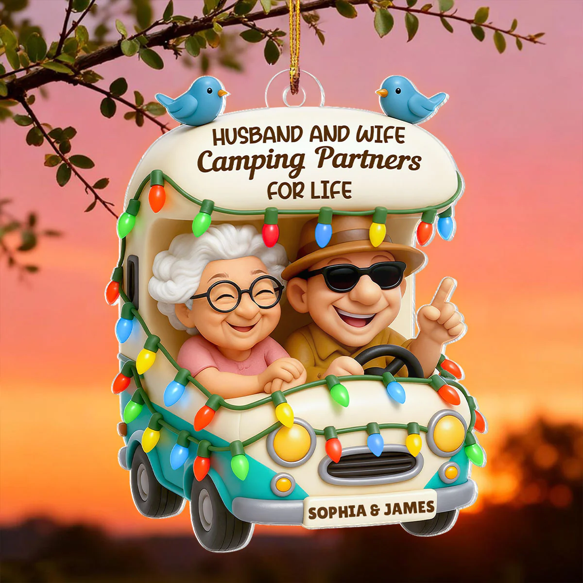 Baby Let's Go Camping Old Couple - Personalized Acrylic Car Hanger - Heartwarming Gift For Him, For Her, For Couple - Image 3