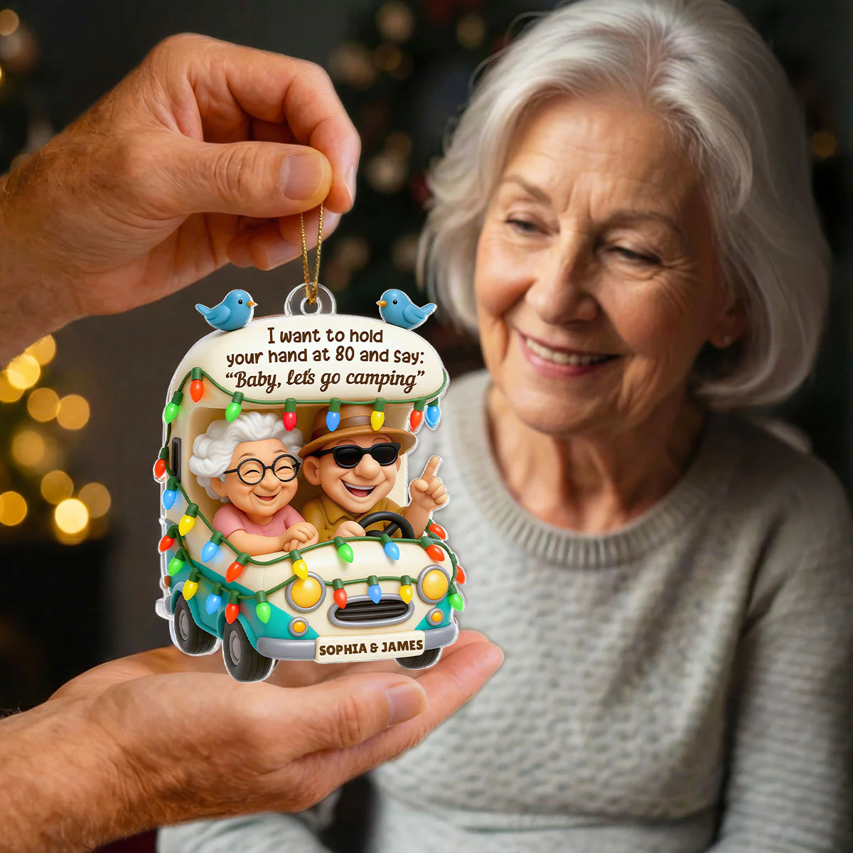 Baby Let's Go Camping Old Couple - Personalized Acrylic Car Hanger - Heartwarming Gift For Him, For Her, For Couple - Image 4