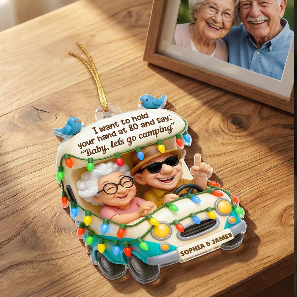 Baby Let's Go Camping Old Couple - Personalized Acrylic Car Hanger - Heartwarming Gift For Him, For Her, For Couple - Image 5