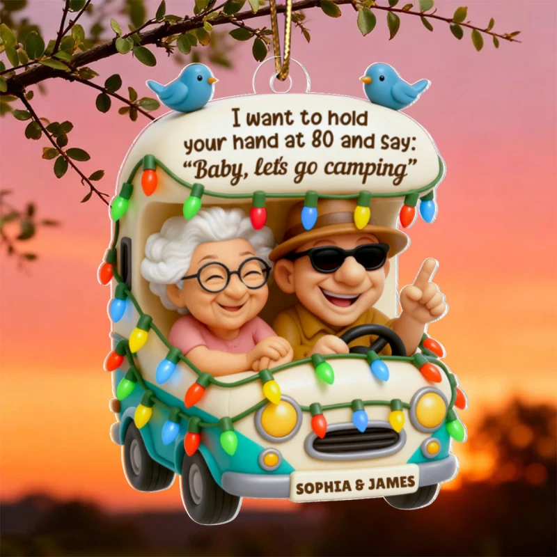 Baby Let's Go Camping Old Couple - Personalized Acrylic Car Hanger - Heartwarming Gift For Him, For Her, For Couple - Image 7