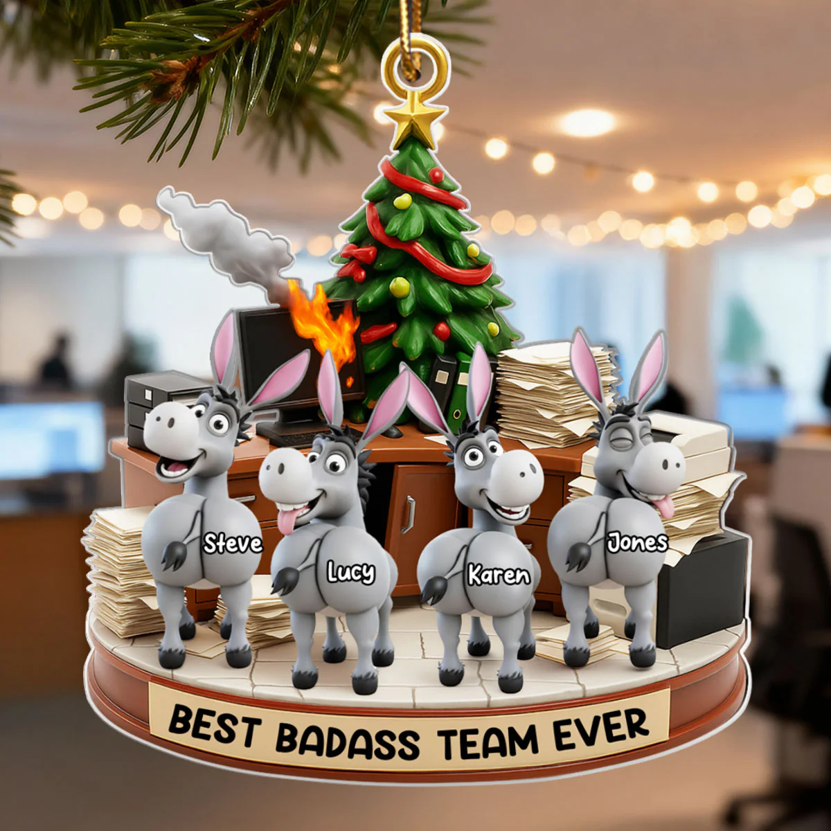 Best Badass Team Ever, Donkey Coworker Office Decoration - Personalized Acrylic Ornament - Custom Employee Gift Exchange, White Elephant Gift - Image 3