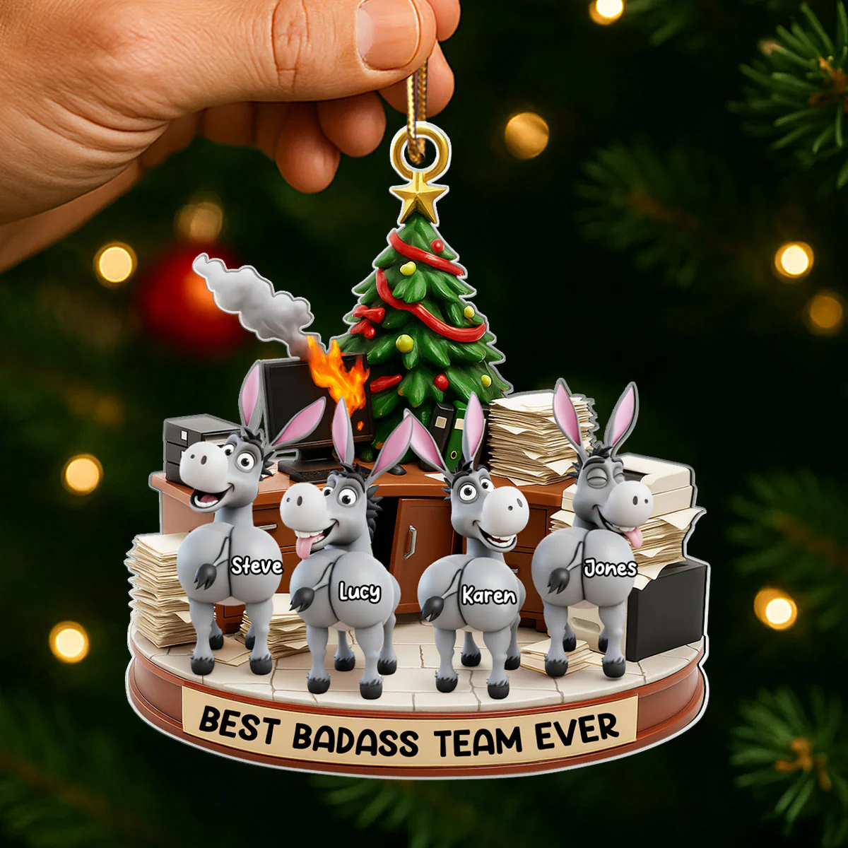 Best Badass Team Ever, Donkey Coworker Office Decoration - Personalized Acrylic Ornament - Custom Employee Gift Exchange, White Elephant Gift - Image 4