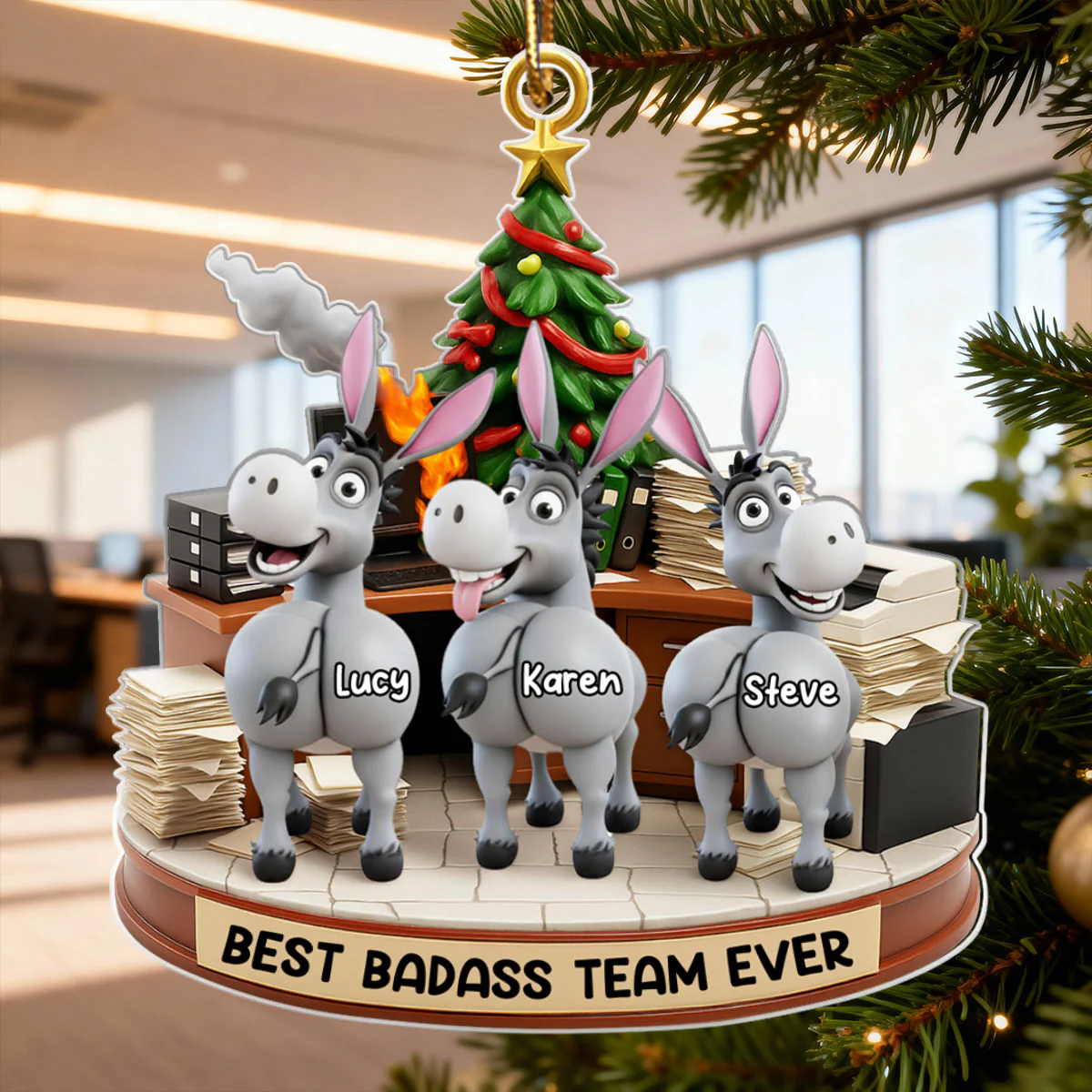 Best Badass Team Ever, Donkey Coworker Office Decoration - Personalized Acrylic Ornament - Custom Employee Gift Exchange, White Elephant Gift - Image 5