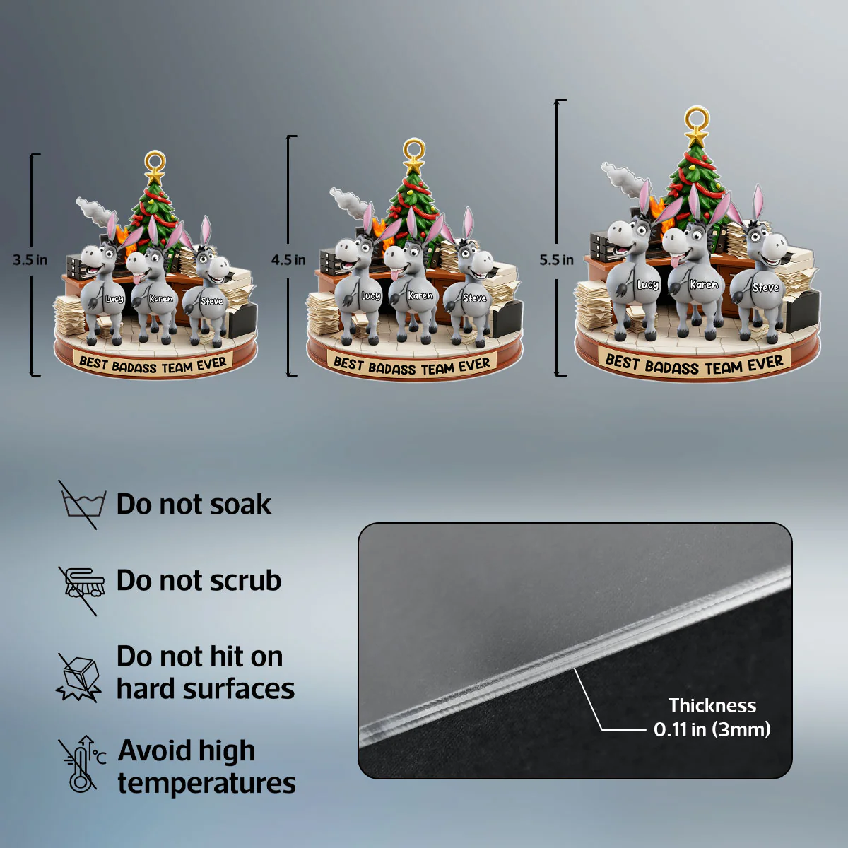 Best Badass Team Ever, Donkey Coworker Office Decoration - Personalized Acrylic Ornament - Custom Employee Gift Exchange, White Elephant Gift - Image 7