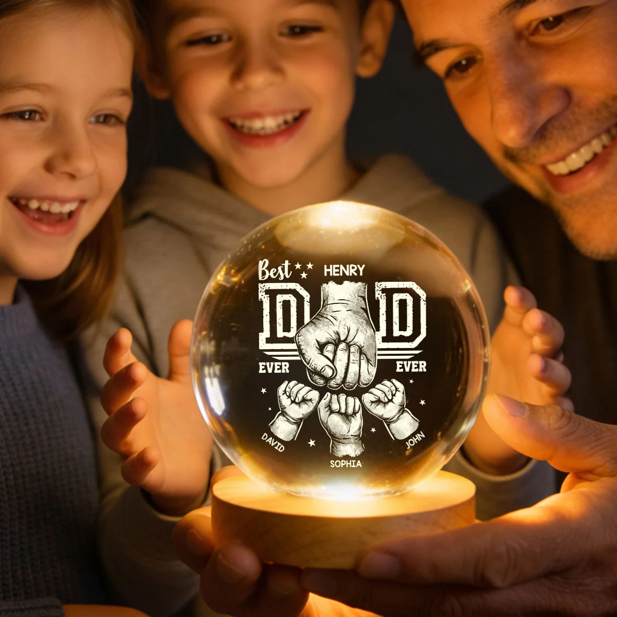 Best Dad Ever - Personalized Crystal Ball LED Night Light - Heartfelt Gift for Dad, Husband - Image 3