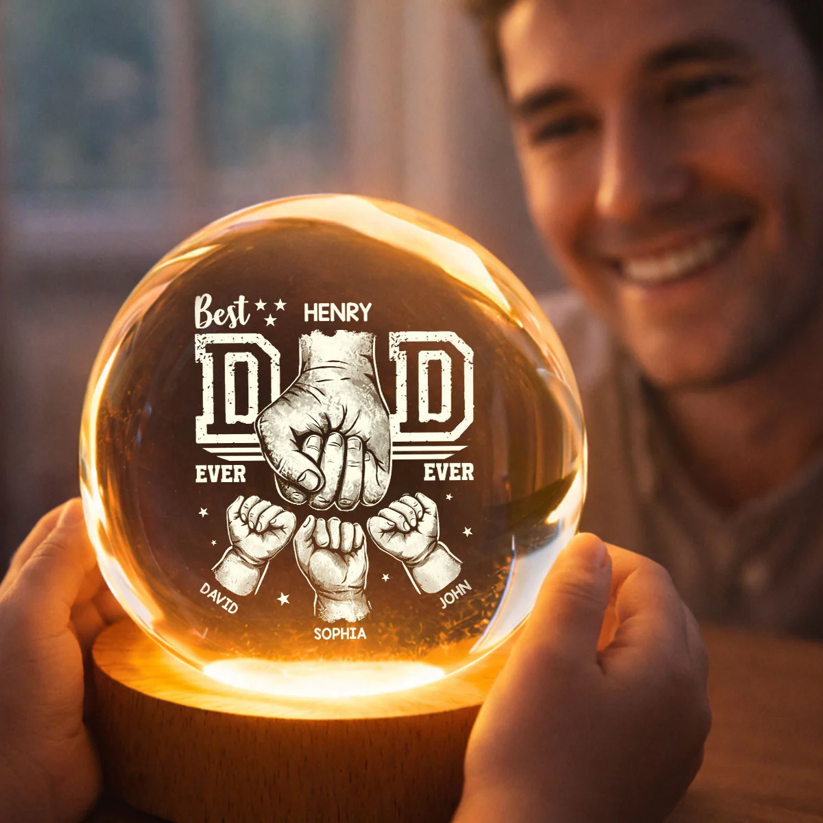Best Dad Ever - Personalized Crystal Ball LED Night Light - Heartfelt Gift for Dad, Husband - Image 4