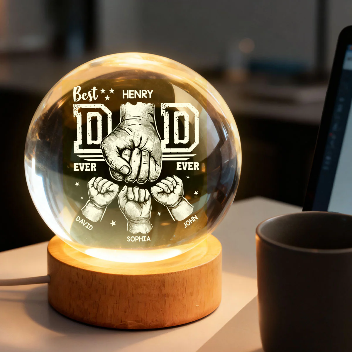 Best Dad Ever - Personalized Crystal Ball LED Night Light - Heartfelt Gift for Dad, Husband - Image 5