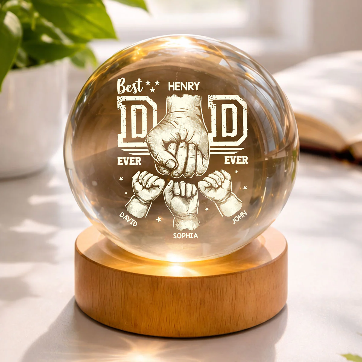 Best Dad Ever - Personalized Crystal Ball LED Night Light - Heartfelt Gift for Dad, Husband - Image 6