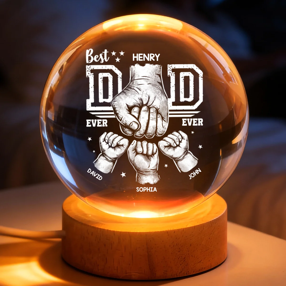 Best Dad Ever - Personalized Crystal Ball LED Night Light - Heartfelt Gift for Dad, Husband - Image 9