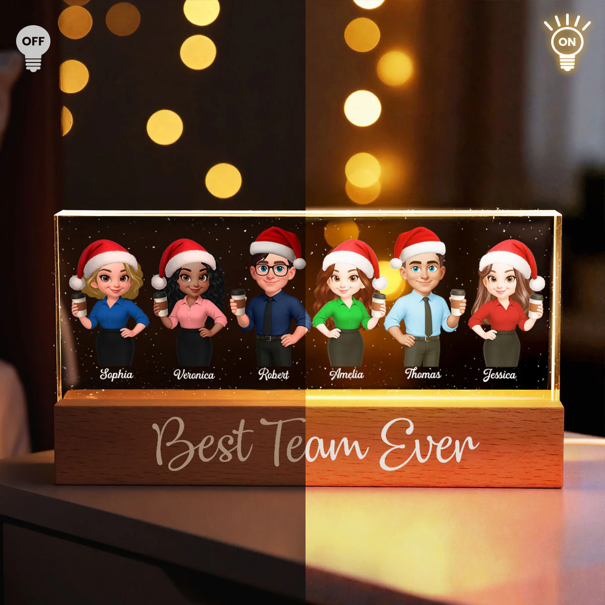 Best Team Ever - Personalized Acrylic Block Plaque LED Night Light - Gift For Colleagues, Coworkers, Boss - Image 3