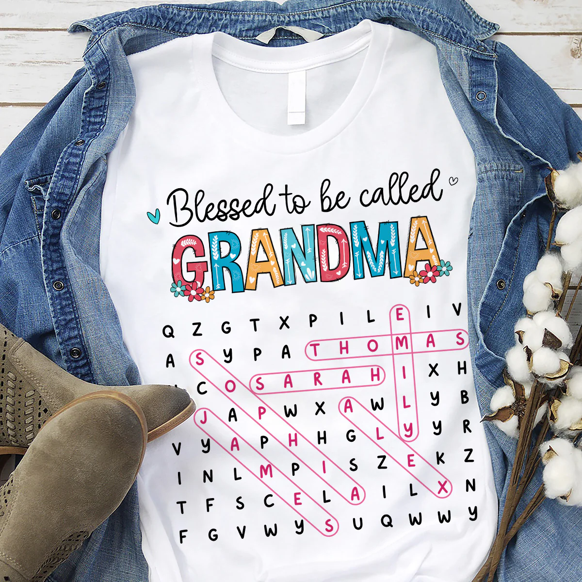 Blessed To Be Called Grandma Word Search Puzzle - Personalized Shirt - Mother's Day Gift For Grandma Mom - Image 3