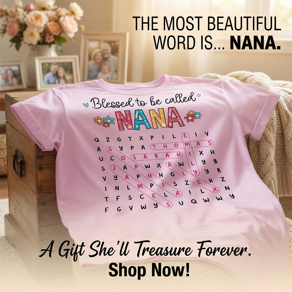 Blessed To Be Called Grandma Word Search Puzzle - Personalized Shirt - Mother's Day Gift For Grandma Mom - Image 8