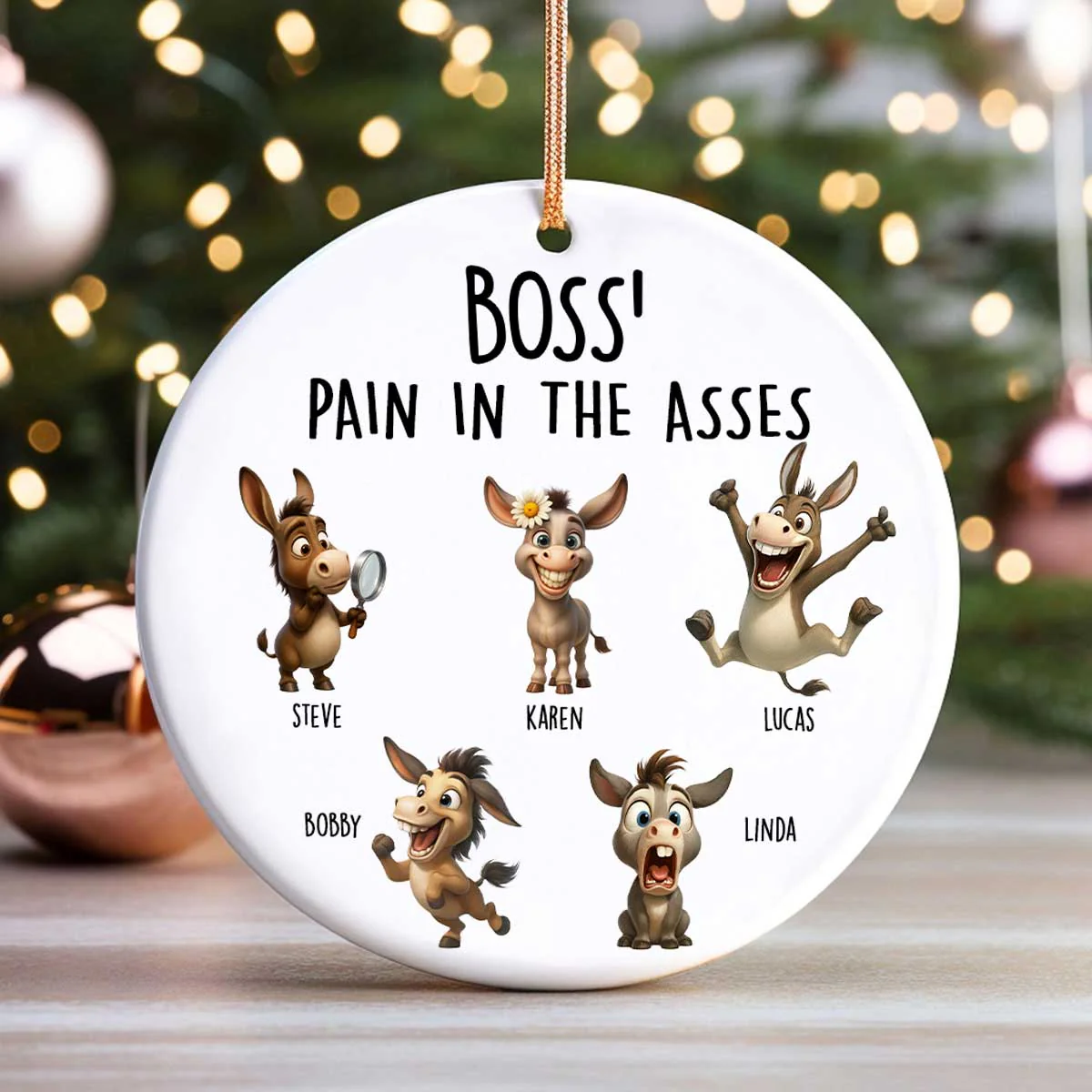 Boss Pain in the Asses, Funny Donkey Office Decoration - Personalized Ceramic Ornament - Custom Employee Gift Exchange, White Elephant Gift - Image 3