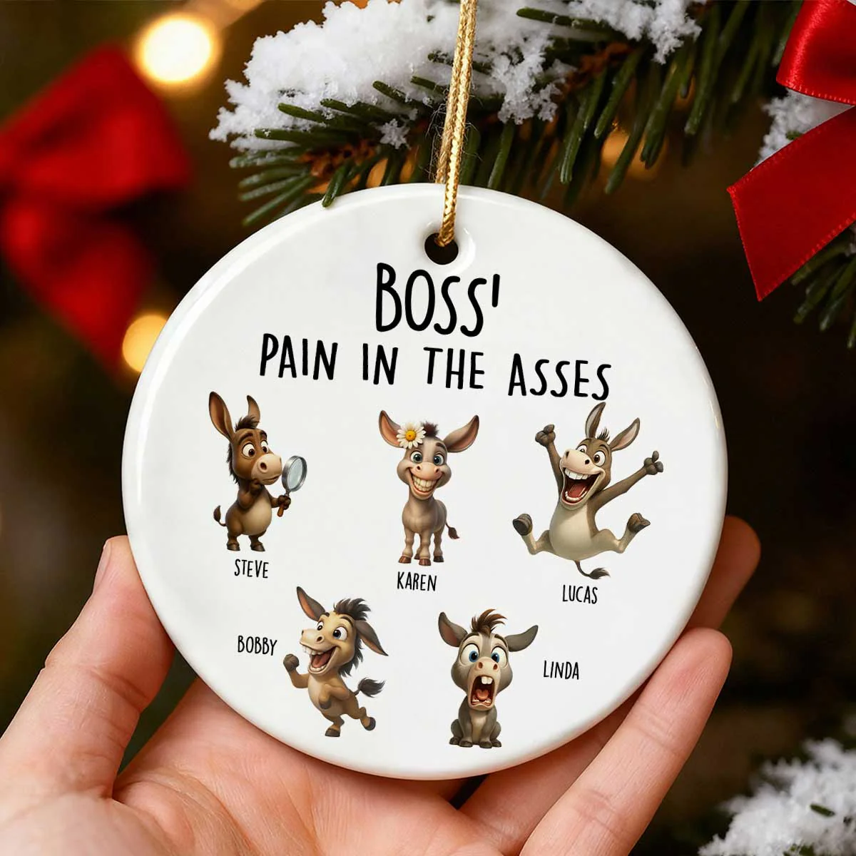 Boss Pain in the Asses, Funny Donkey Office Decoration - Personalized Ceramic Ornament - Custom Employee Gift Exchange, White Elephant Gift - Image 7