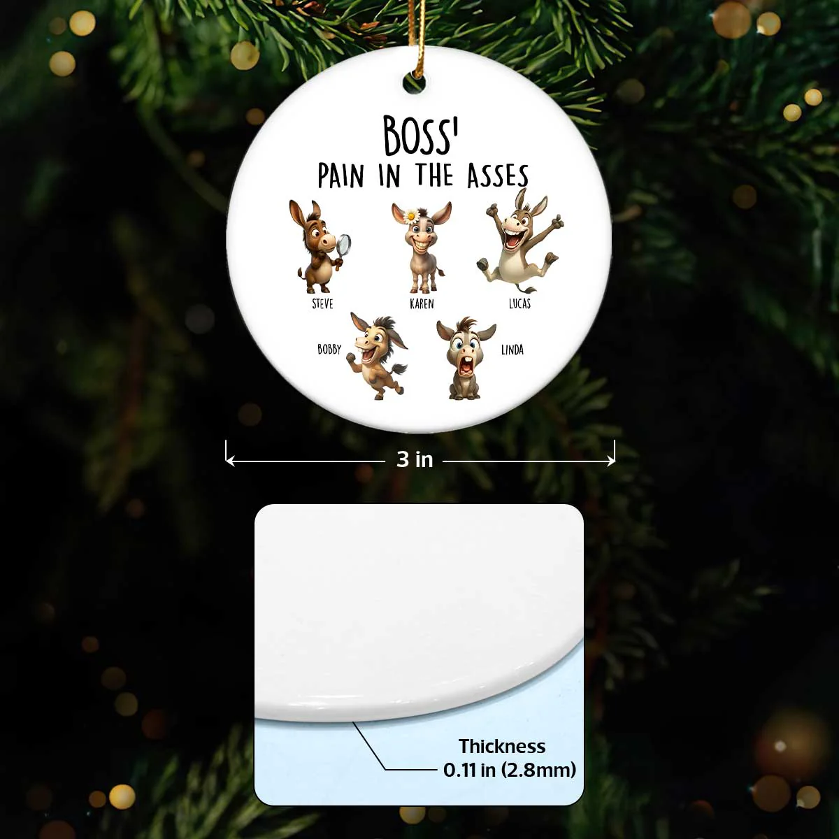 Boss Pain in the Asses, Funny Donkey Office Decoration - Personalized Ceramic Ornament - Custom Employee Gift Exchange, White Elephant Gift - Image 8