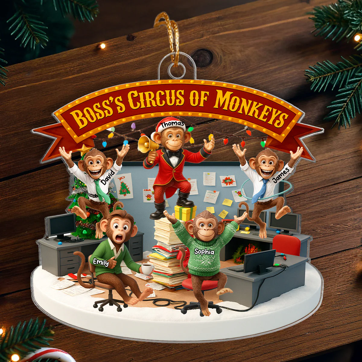 Boss's Circus Of Monkeys - Personalized Acrylic Ornament - Funny Gift For Boss, White Elephant Gift, Coworker - Image 3